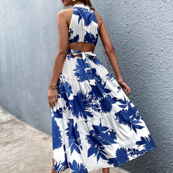 Blue Floral Maxi Dress - Picture 7 of 7